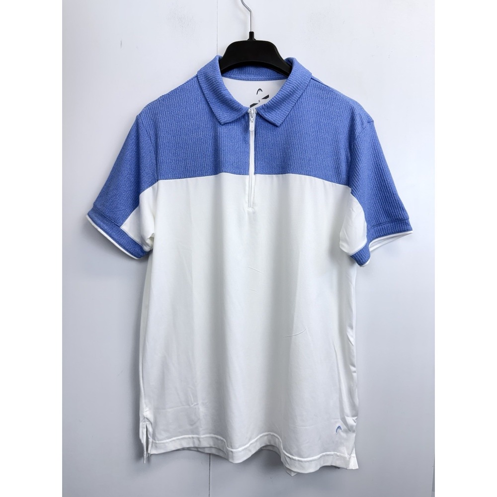 Head Golf Men's S Quarter Zip Polo Shirt Blue White Mixed Media Short Sleeve